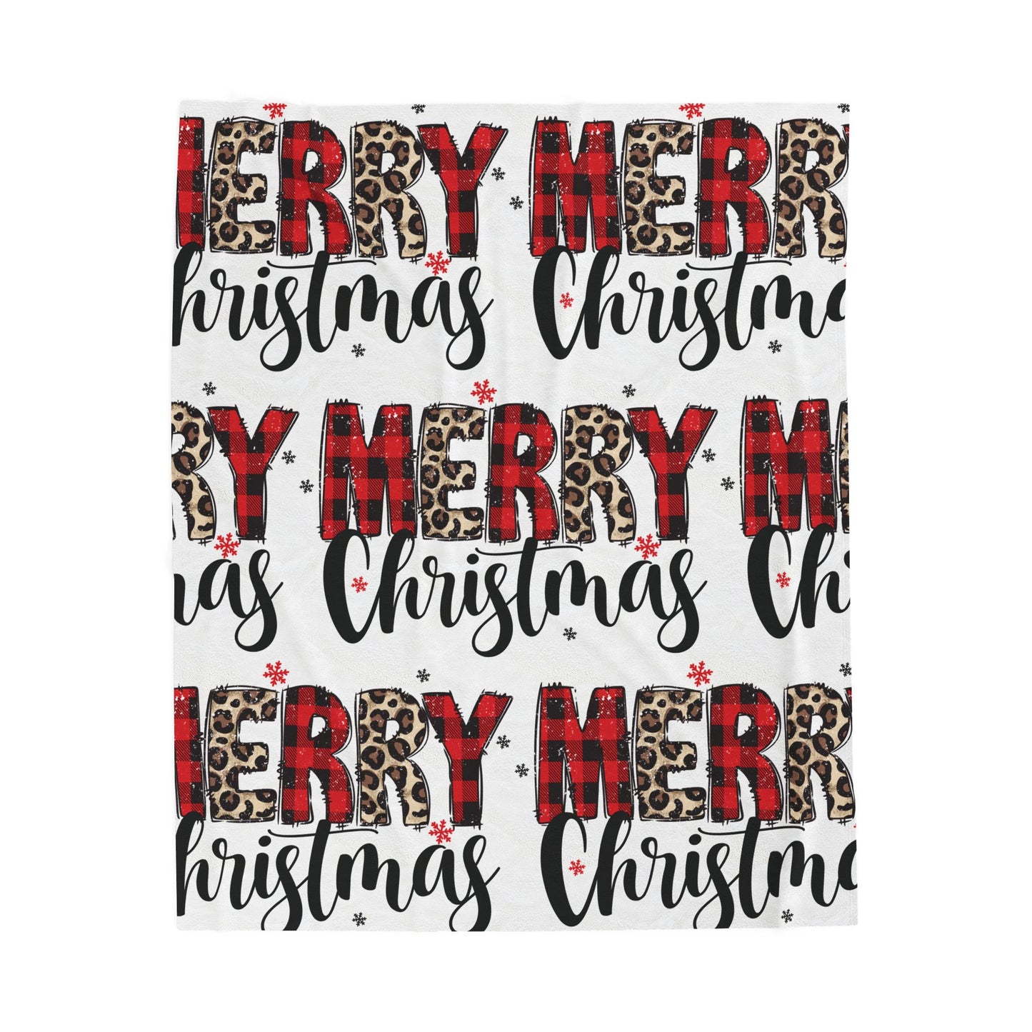 Velveteen Plush Blanket - 'Merry Christmas' Buffalo Plaid & Leopard Holiday Throw