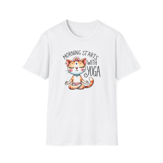 Yoga Cat T-Shirt “Morning Starts With Yoga”