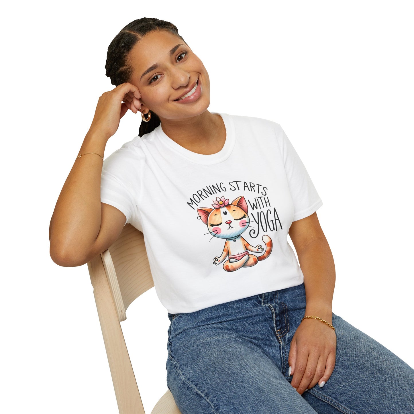 Yoga Cat T-Shirt “Morning Starts With Yoga”